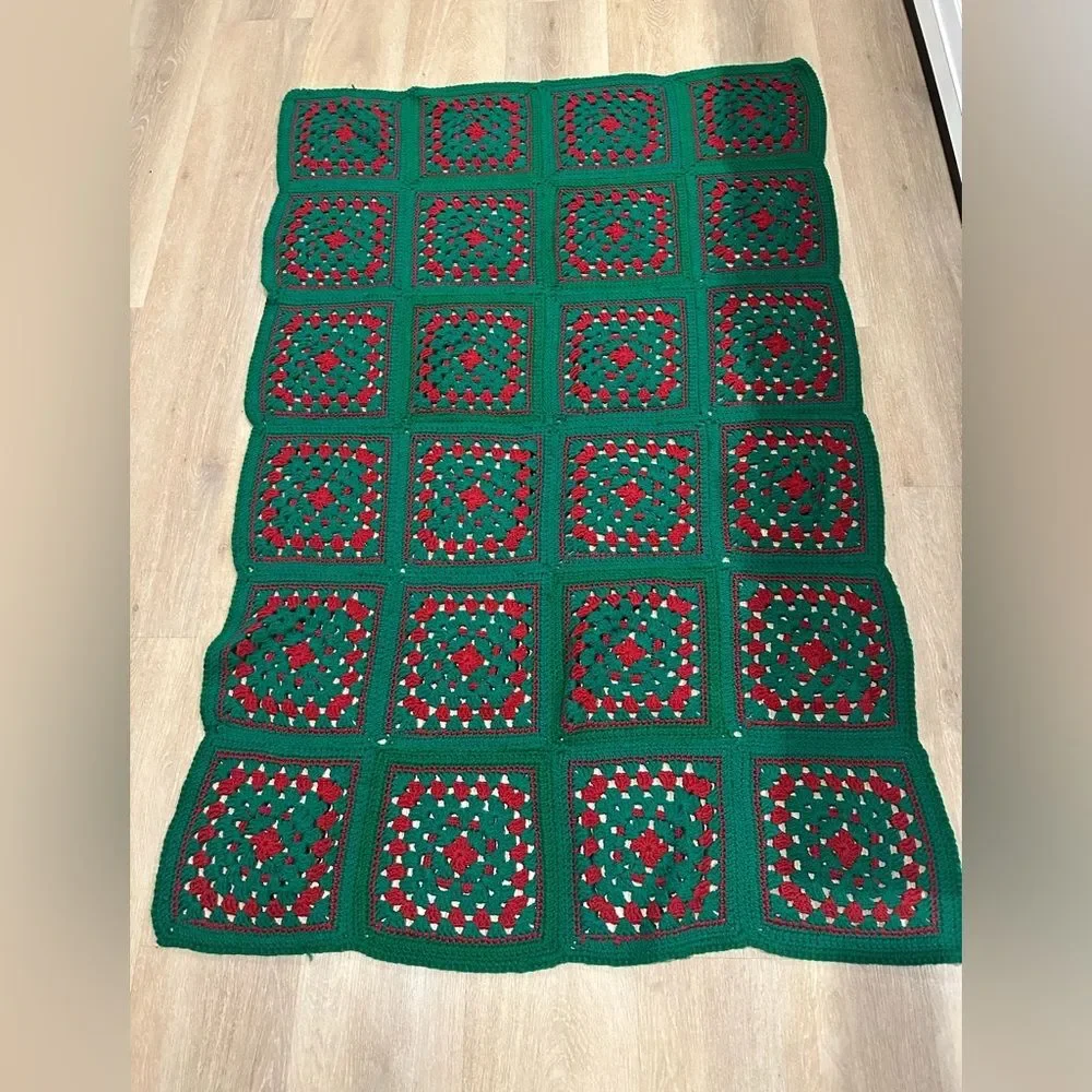 Vintage Handmade Granny Square Afghan Crochet